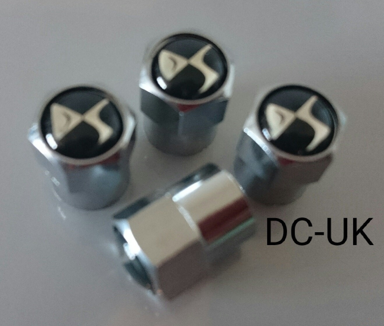 DS Chrome Wheel Tyre Valve Dust Caps Covers Set x4 Black Metal Etsy