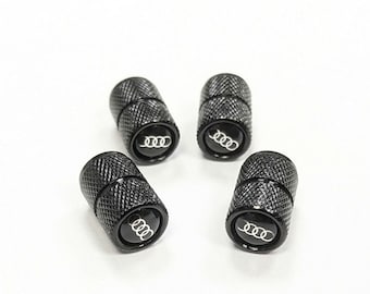 AUDI DELUXE Black Tire Valve Dust Caps Stem Covers Universal Fit 4pcs