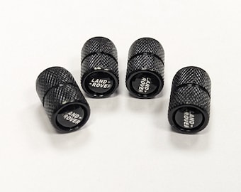LAND ROVER DELUXE Black Tire Valve Dust Caps Stem Covers Universal Fit 4pcs