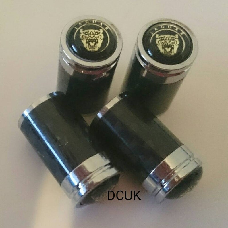 JAGUAR Carbon Fibre Growler Chrome Wheel Tyre Valve Dust Caps Covers