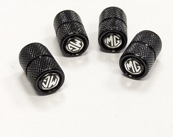 MG DELUXE Black Tire Valve Dust Caps Stem Covers Universal Fit 4pcs