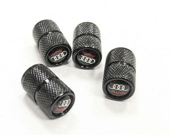 AUDI RED DELUXE Black Tire Valve Dust Caps Stem Covers Universal Fit 4pcs
