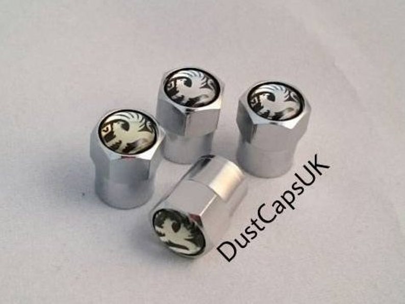 VAUXHALL Chrome Wheel Tyre Valve Dust Caps Covers Set X4 Black Metal
