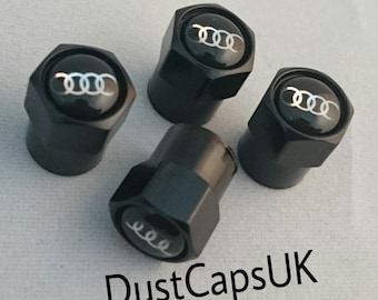 AUDI Black Chrome Wheel Tyre Valve Dust Caps Covers Set x4 Metal A1 A3 A4 A5 S3 RS3 RS6 QUATTRO Q2 Q7 Q8 S LINE Sport RS4 A6 Q5