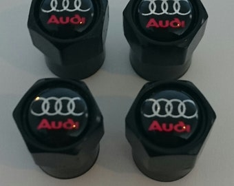 AUDI Black Red Wheel Tyre Valve Dust Caps Covers Set x4 Metal A1 A3 A4 A5 S3 RS3 RS6 QUATTRO Q2 Q7 Q8 S LINE Sport RS4 A6 Q5