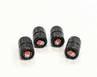 S LINE Audi DELUXE Black Tire Valve Dust Caps Stem Covers Universal Fit 4pcs