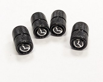 MAZDA DELUXE Black Tire Valve Dust Caps Stem Covers Universal Fit 4pcs