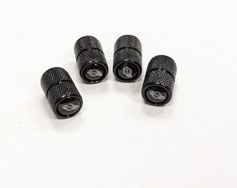 MINI DELUXE Black Tire Valve Dust Caps Stem Covers Universal Fit 4pcs
