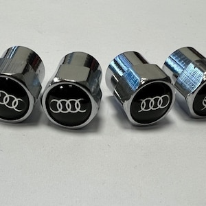 AUDI Chrome Black Wheel Tyre Valve Dust Caps Covers Set x4 Metal A1 A3 A4 A5 S3 RS3 RS6 QUATTRO Q2 Q7 Q8 S LINE Sport RS4 A6 Q5