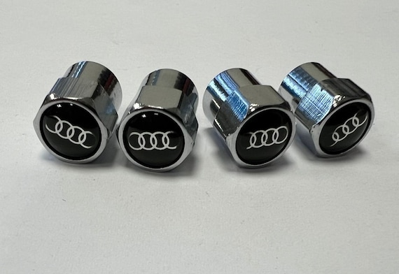 AUDI Chrome Black Wheel Tyre Valve Dust Caps Covers Set x4 Metal A1 A3 A4 A5 S3 RS3 RS6 QUATTRO Q2 Q7 Q8 S LINE Sport RS4 A6 Q5