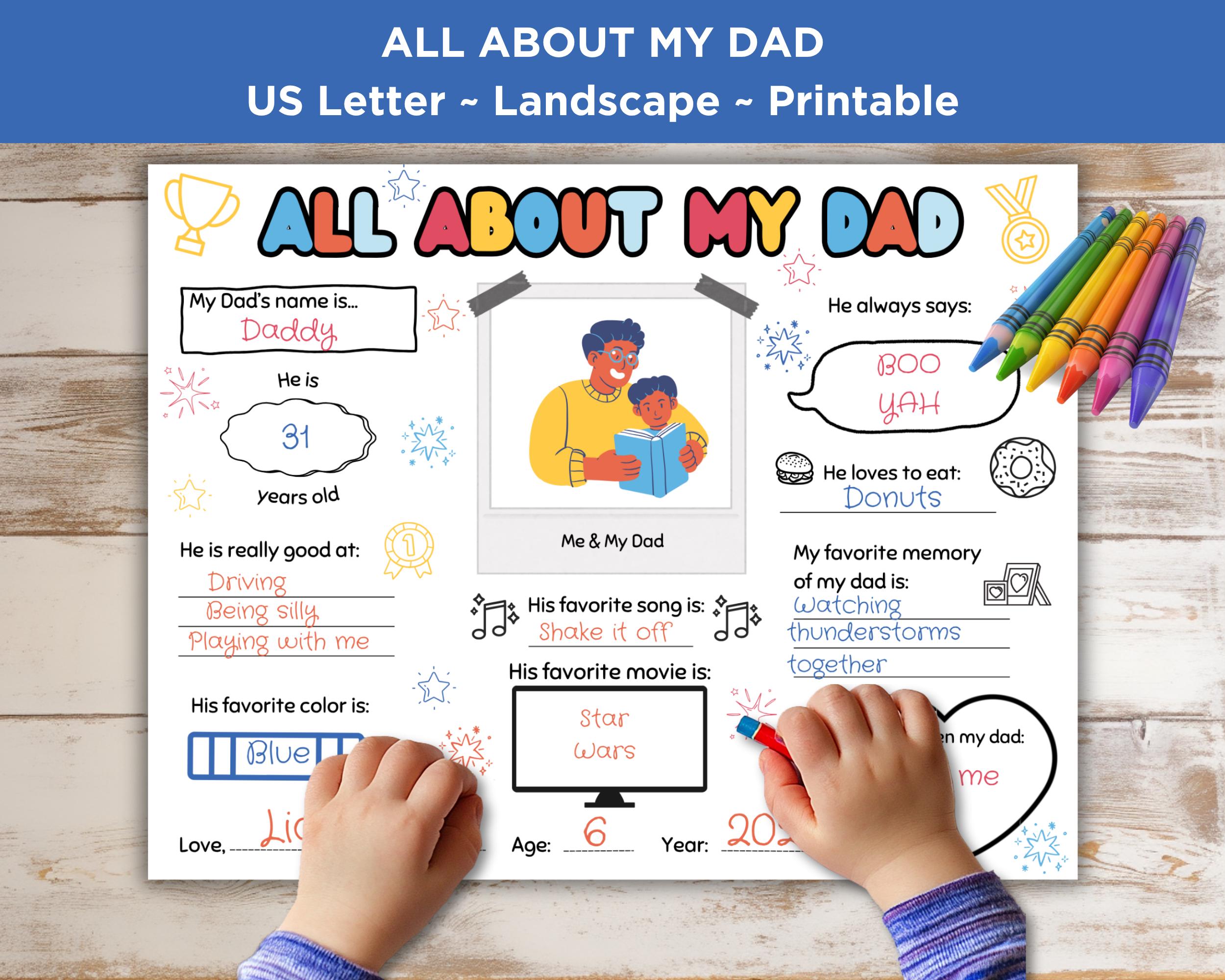 All About Dad Printable Card: Father's Day Questionnaire Coloring Sheet ...