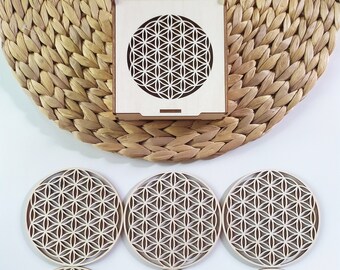 カップ用木製コースター フラワーオブライフ / シードオブライフ