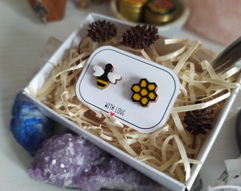 bee earrings honeycomb gift / Hand Painted Bee Earrings, Save the Bees, Honeycomb Jewelry