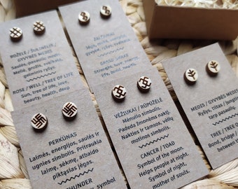 Wooden earrings with Baltic symbols