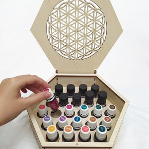 Wooden box for essential oils organizer for 24 bottles image 1