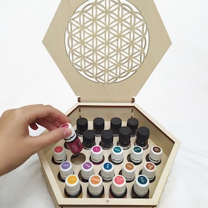 Wooden box for essential oils (organizer for 24 bottles)