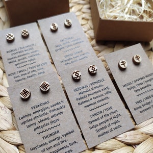 Wooden earrings with Baltic symbols