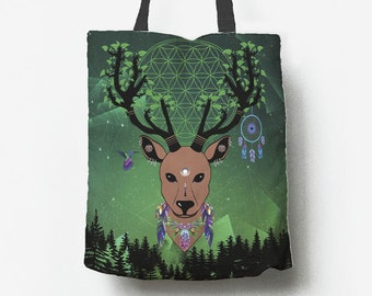 Tote bag animal print / bag with deer head