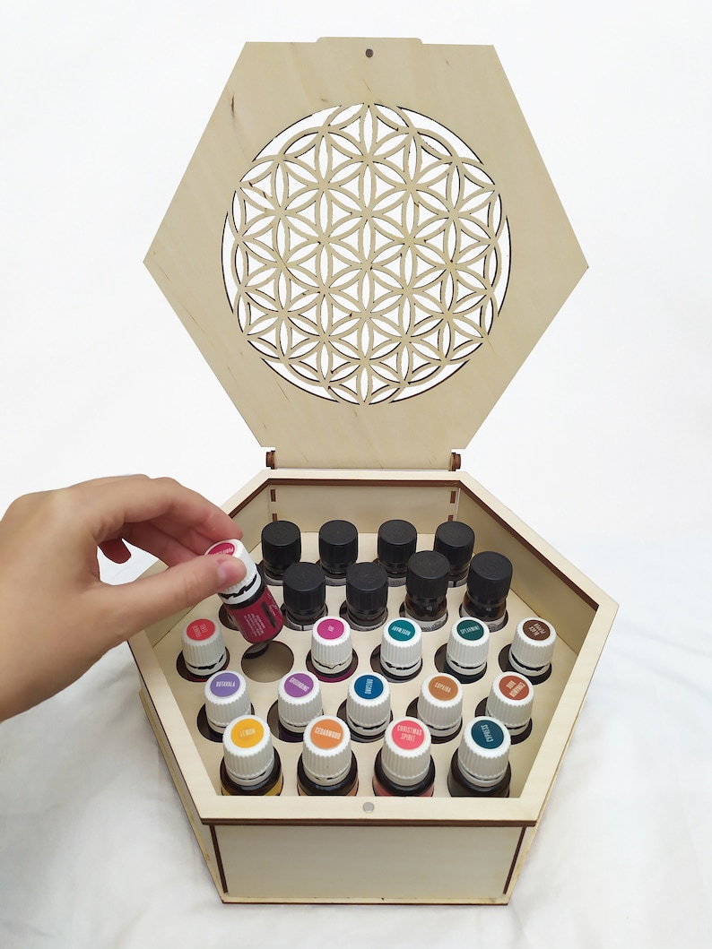 Wooden box for essential oils organizer for 24 bottles image 1