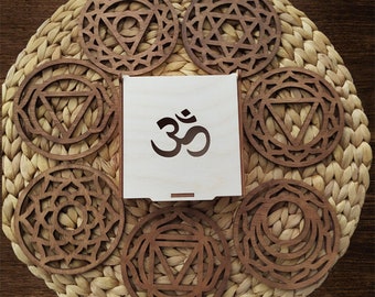 木製コースター 7つのエネルギーセンター 7つのチャクラ OMテーブル 手作り装飾