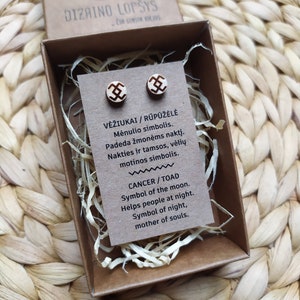 Wooden earrings with Baltic symbols Cancer/Toad