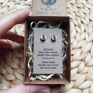 Wooden earrings with Baltic symbols Grass/Snake