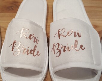 Bride Spa Slippers Wedding Bridesmaid Personalised Gift Silver Glitter