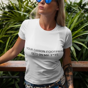 Climate Change T-Shirt, White Organic Cotton, One-Size Unisex, Your Carbon Footprint, FREE UK Postage image 1