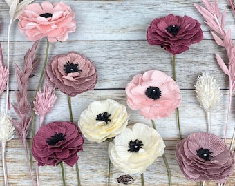 Crepe Paper Ranunculus Single Stem Flower, 1st Anniversary Gift, Wildflower Wedding Decor