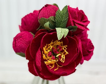 Crepe Paper Flowers - Peony and Rose Flower Bouquet - Perfect for Weddings, Anniversaries, and Mother’s Day