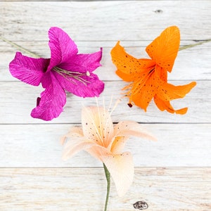 Crepe Paper Flowers , Paper Lily Flower Stem, Perfect for a Mother&#39;s Day or 1st Anniversary gift