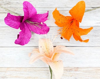 Crepe Paper Flowers , Paper Lily Flower Stem, Perfect for a Mother's Day or 1st Anniversary gift