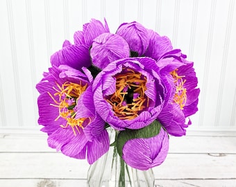 Crepe Paper Peony Bouquet, Anniversary and Mothers Day Gift, Many Color Options