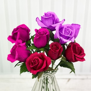 Crepe Paper Flowers, Paper Rose Stem, Paper Anniversary, Mother’s Day gift, Wedding decor