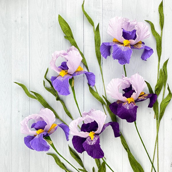 Crepe Paper Flowers , Iris Single Stem Flower, 1st Anniversary, Mother's Day Gift