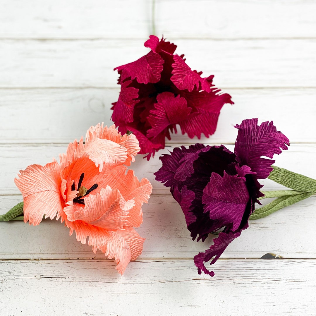 Crepe Paper Flowers Parrot Tulip Stem Paper Anniversary Etsy