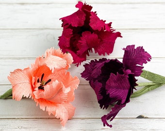 Crepe Paper Flowers, Parrot Tulip Single Stem Flower, Paper Anniversary, Mother's Day Gift