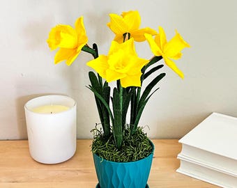 Crepe Paper Daffodils Potted Plant, Yellow Flowers Spring Decor