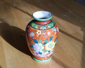 Vintage Made in Japan Orange Floral Vase - Tashiro Shoten Elephant Mark - Lustre Ware - Japanese Porcelain Vase Flowers