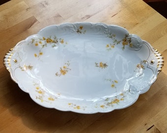 Vintage H & C Haviland Limoges Yellow Flower Oval Platter - Ceramic Yellow Floral Meat Plate - Yellow Floral Serve