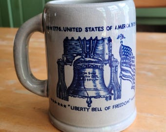 Vintage Bicentennial Liberty Bell Mug, Made in Japan, Blue and Gray
