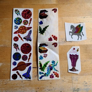 Vintage Hambly Stickers - Gitter Space Glitter Scuba Treasure Foil Sundae Foil Pegasus - 1980s sticker collection