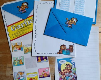 Vintage 1980s Stationery Sets - Garfield - Writing Paper and Matching Envelopes plus stickers