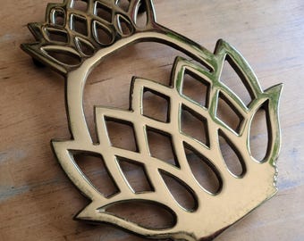 Vintage Bicentennial Brass Pineapple Trivet Hot Plate - Virginia Metalcrafters 1976