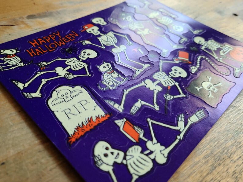 Vintage Skeleton Stickers Glow in the Dark on Purple Background American Greetings 1980s/1990s image 4