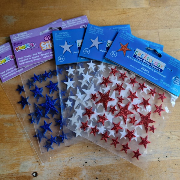 Foamies Foam Glitter Star Stickers - Darico Creatology - Red White Blue Glitter Star Stickers