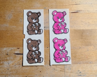 Vintage Soft Fuzzy Flocked Teddy Bear Stickers - Brown or Pink - Sticker Collection