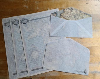 Vintage 1990s Stationery Sets - Old World Map Parchment - Writing Paper and Matching Envelopes