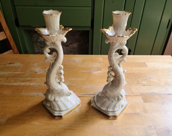 Vintage Lenox Aquarius Dolphin Candlesticks Pair
