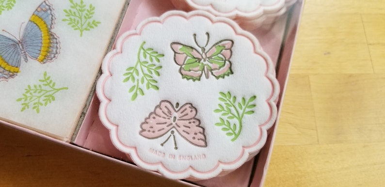 Tea Party Napkins 60s 1960s Seventies Vintage Freund Mayer Butterfly Napkins and Coaster Vintage Party Goods Retro